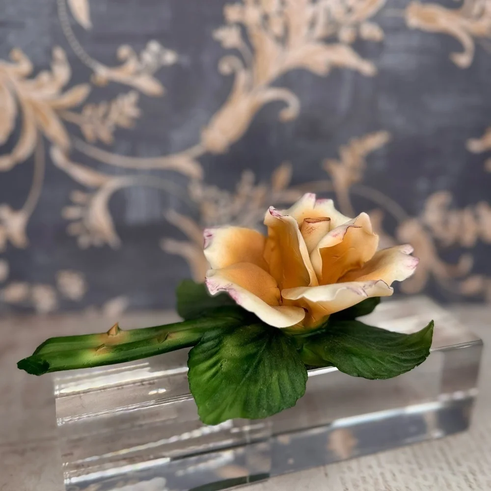 Vintage FABAR Capodimonte Italy Porcelain Peach Rose Flower 6”